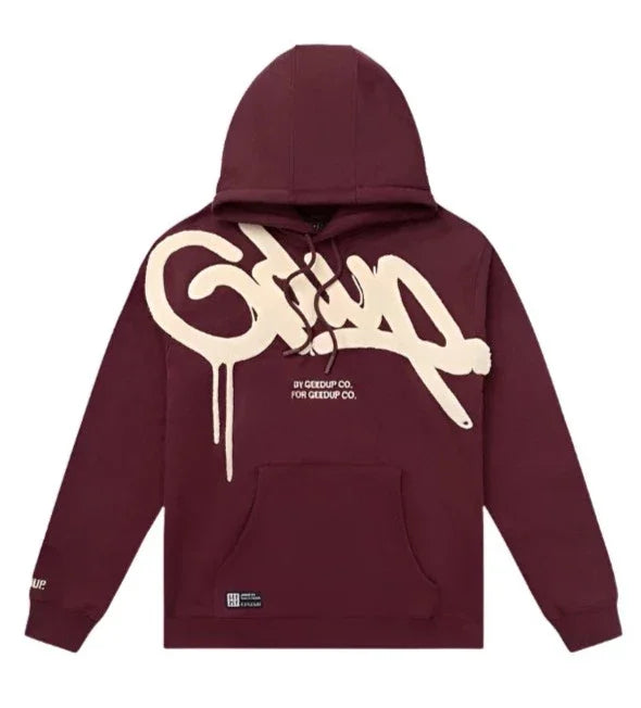 Geedup Handstyle Hoodie - Maroon/Cream - Hectic Kixs