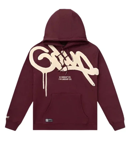 Geedup Handstyle Hoodie - Maroon/Cream - Hectic Kixs