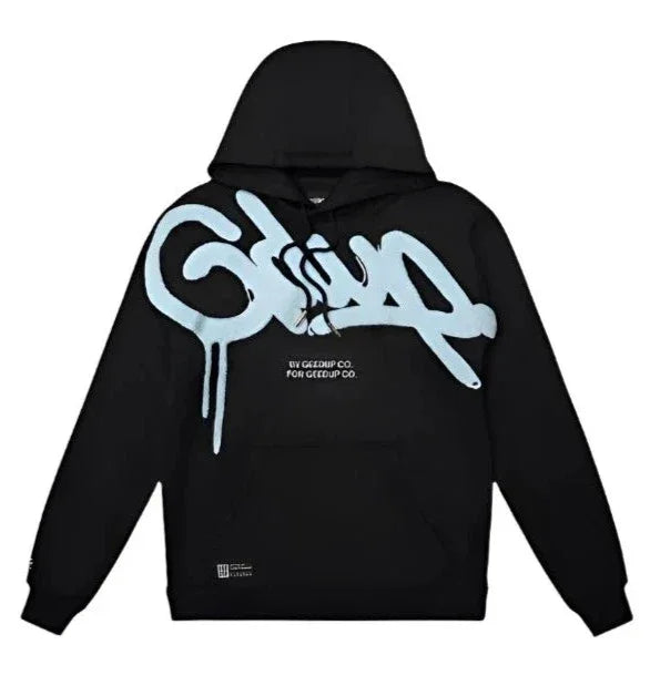 Geedup Handstyle Hoodie - Black/Baby Blue - Hectic Kixs