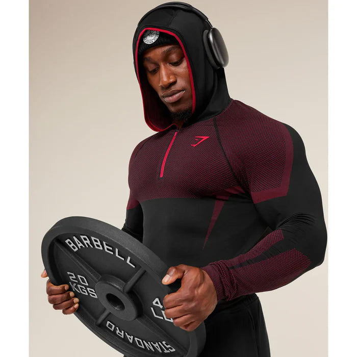 Gymshark Onyx 5.0 Seamless Hoodie Black/Carmine Red