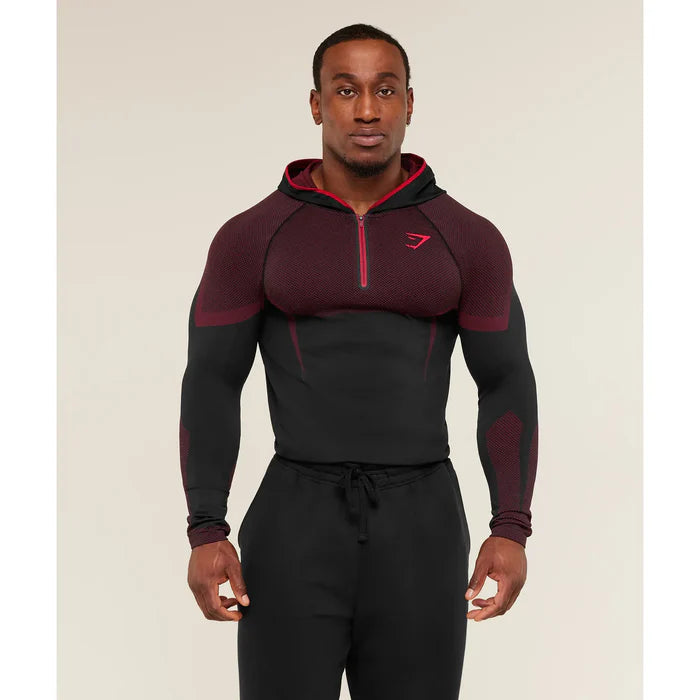 Gymshark Onyx 5.0 Seamless Hoodie Black/Carmine Red