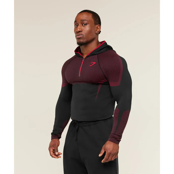 Gymshark Onyx 5.0 Seamless Hoodie Black/Carmine Red